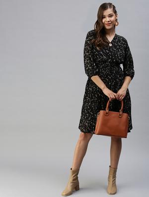 puff sleeve floral fit & flare dress - 18393344 - Standard Image - 4