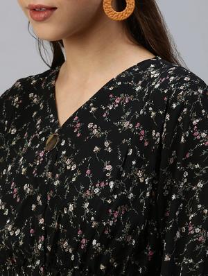puff sleeve floral fit & flare dress - 18393344 - Standard Image - 5
