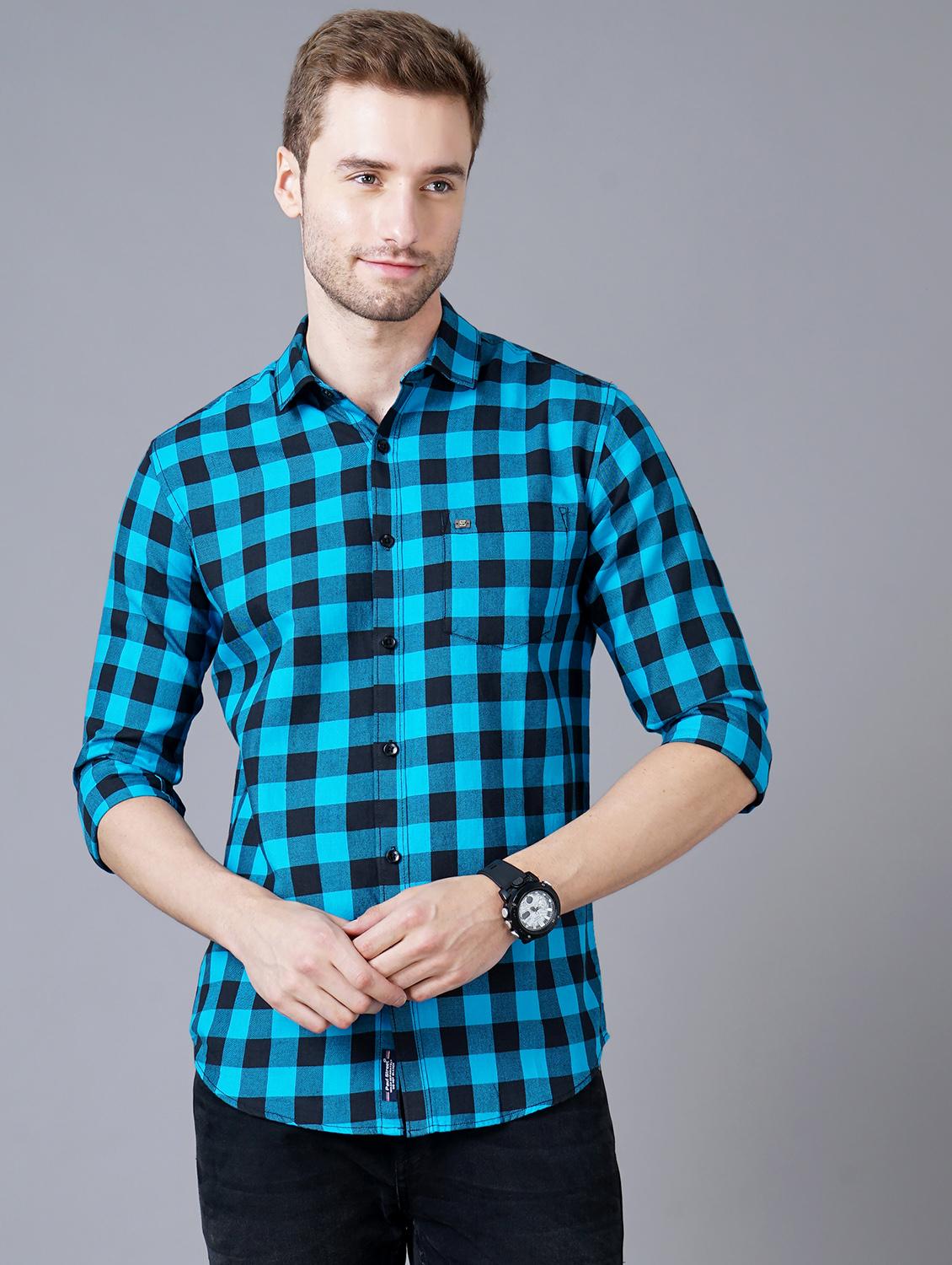 blue checkered casual shirt - 18393607 - Zoom Image - 1