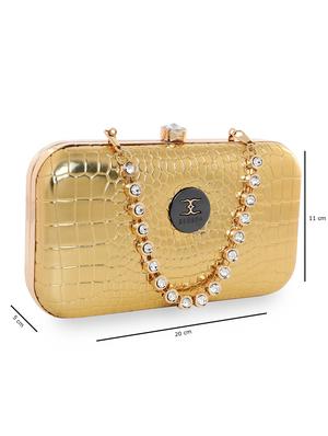 gold textured box clutch - 18393945 - Standard Image - 5