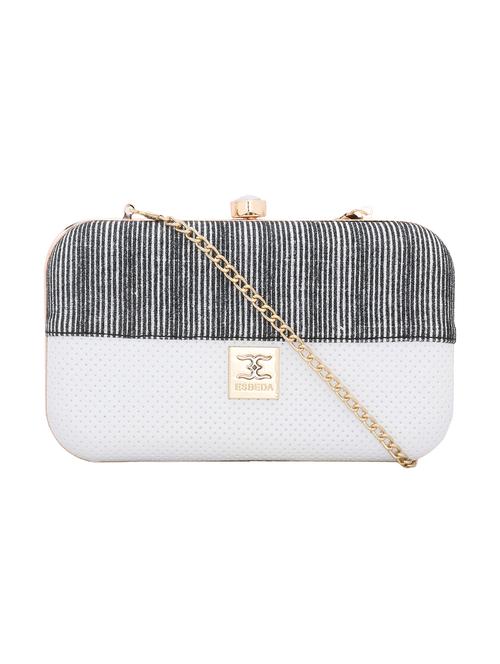 white textured box clutch - 18393953 - Standard Image - 1