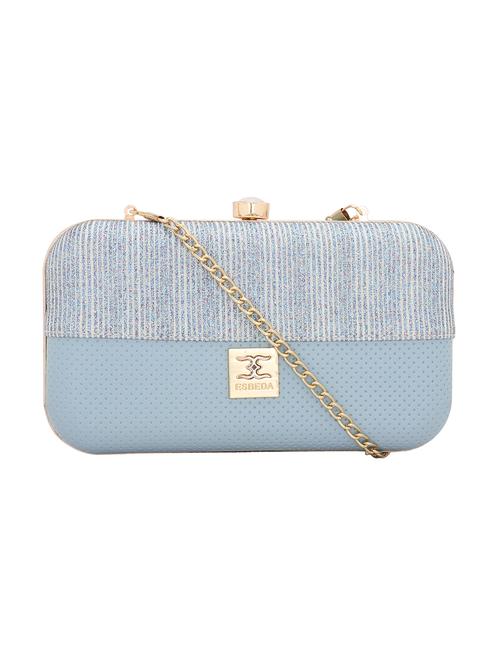blue textured box clutch - 18393959 - Standard Image - 1