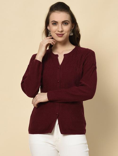 notch neck self design cardigan - 18394649 - Standard Image - 1