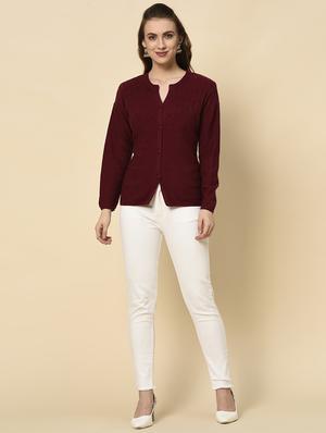 notch neck self design cardigan - 18394649 - Standard Image - 4