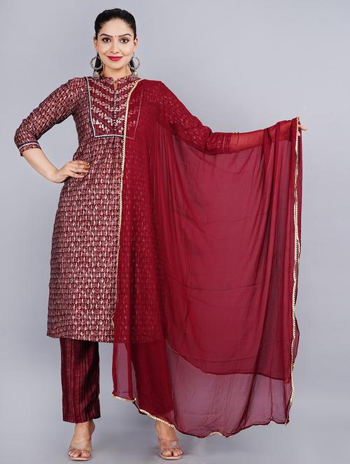 red printed straight kurta - 18394826 - Standard Image - 1