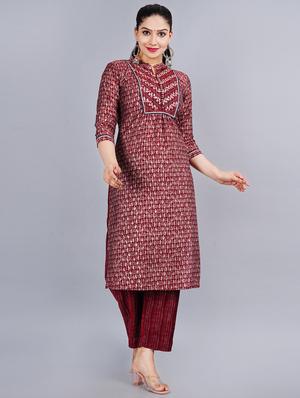 red printed straight kurta - 18394826 - Standard Image - 2