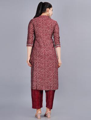 red printed straight kurta - 18394826 - Standard Image - 3
