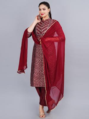 red printed straight kurta - 18394826 - Standard Image - 4