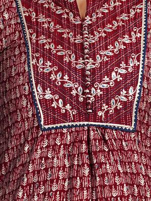 red printed straight kurta - 18394826 - Standard Image - 5