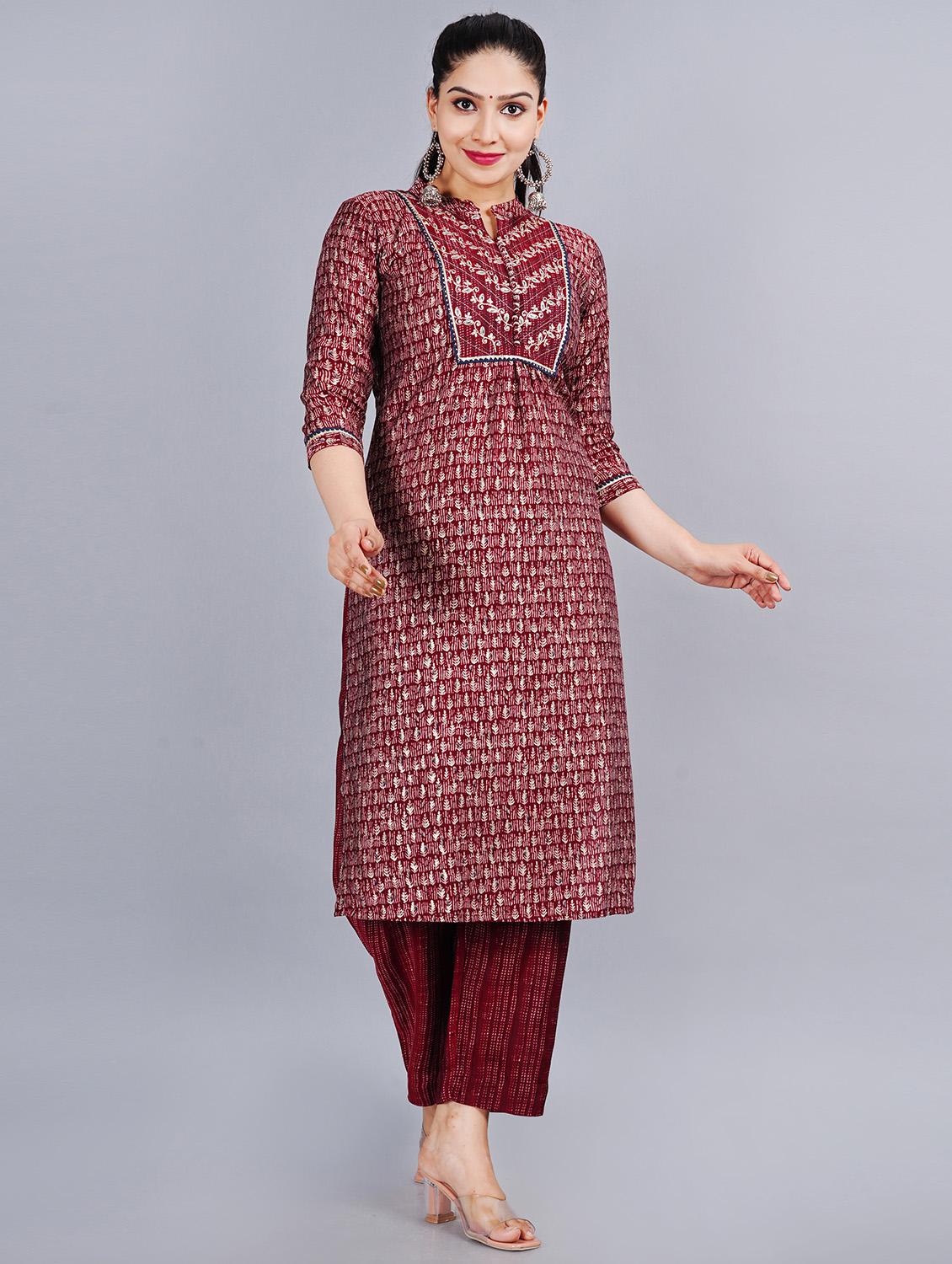 red printed straight kurta - 18394826 - Zoom Image - 2