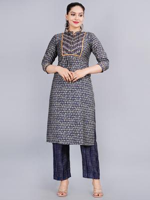 navy blue printed straight kurta - 18394827 - Standard Image - 2