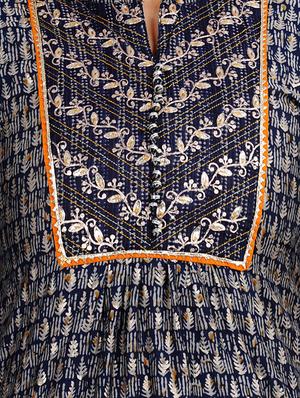 navy blue printed straight kurta - 18394827 - Standard Image - 4