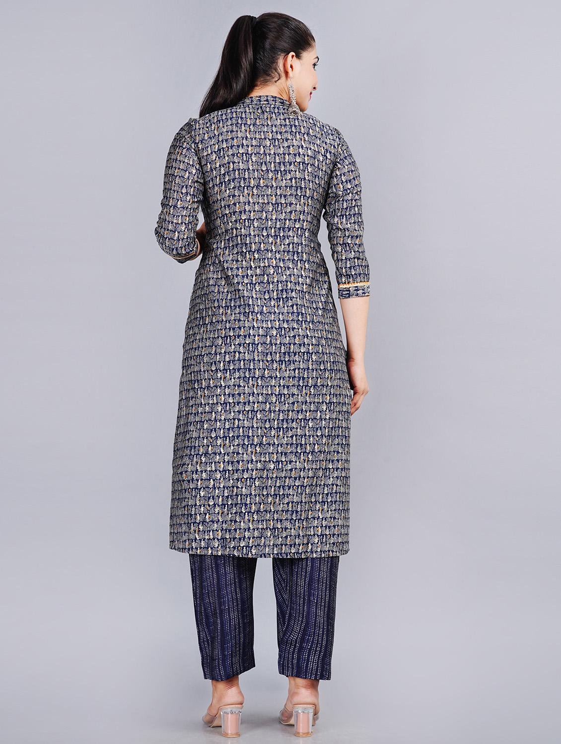 navy blue printed straight kurta - 18394827 - Zoom Image - 3