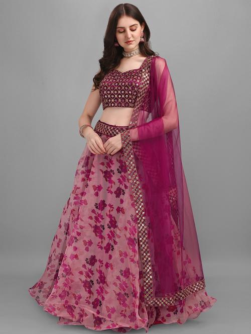 pink embroidered floral semi-stitched lehenga choli with dupatta - 18395159 - Very Small Image - 1