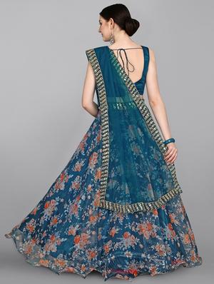 blue organza flared lehenga - 18395301 - Standard Image - 3