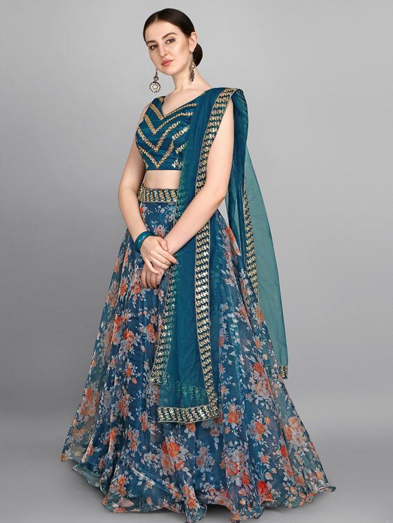 blue organza flared lehenga - 18395301 - Zoom Image - 2