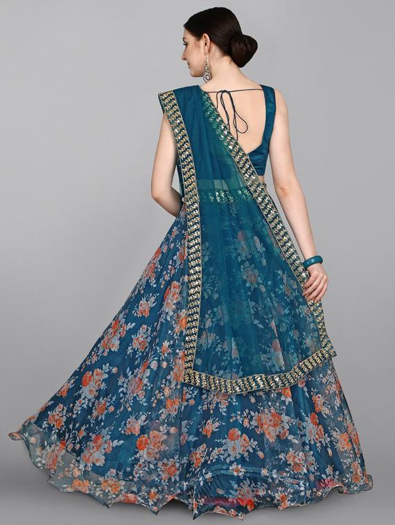 blue organza flared lehenga - 18395301 - Zoom Image - 3