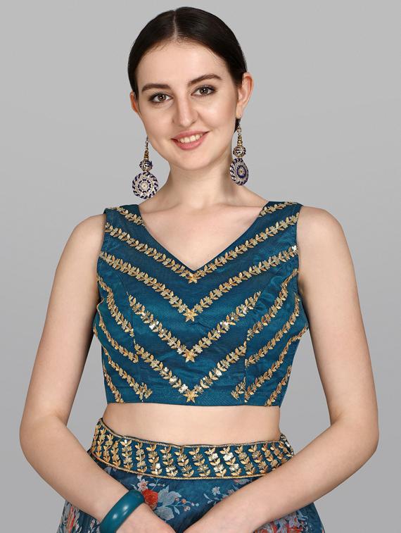 blue organza flared lehenga - 18395301 - Zoom Image - 4