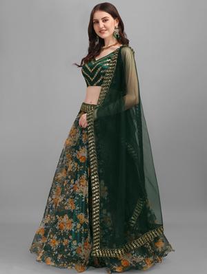 green organza flared lehenga - 18395305 - Standard Image - 2
