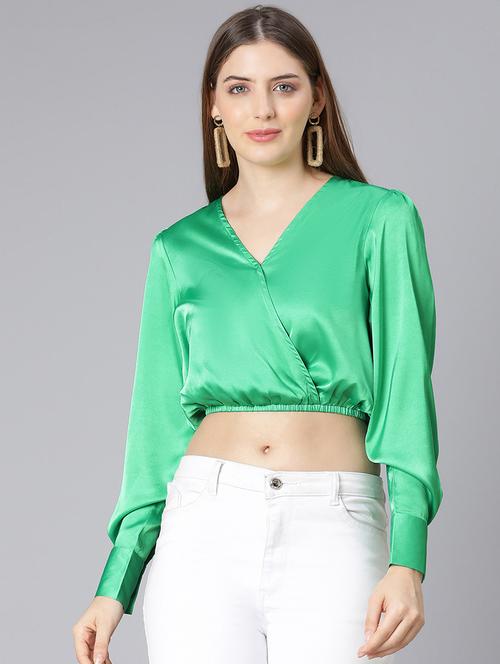 v-neck solid crop top - 18395767 - Standard Image - 1