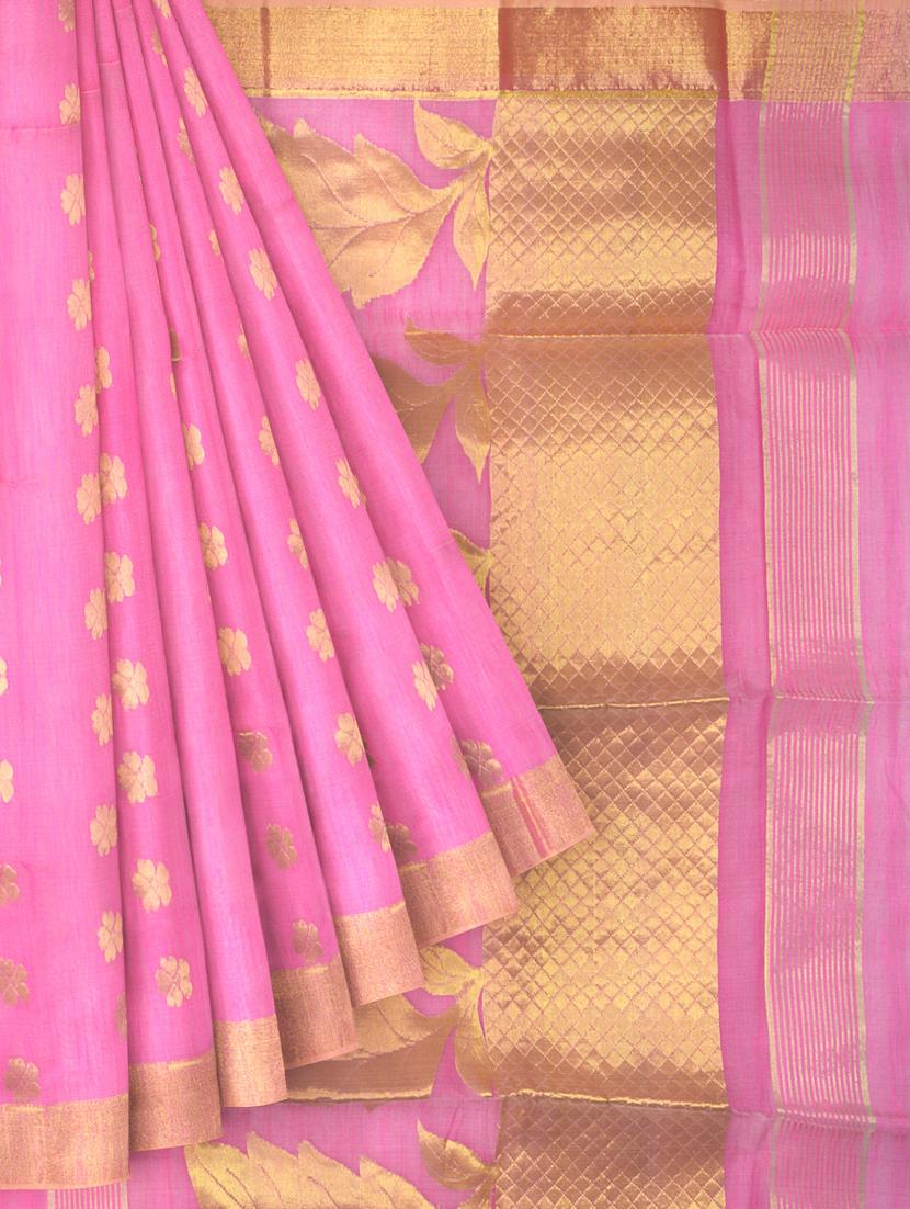 pink silk blend handloom saree with blouse - 18395843 - Zoom Image - 3