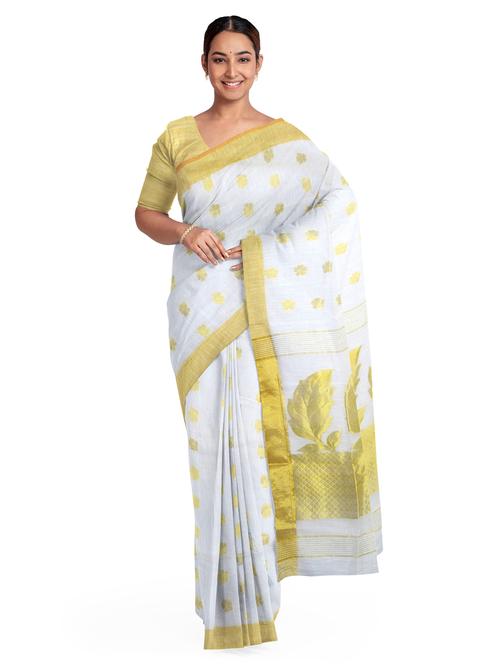 white silk blend handloom saree with blouse - 18395855 - Standard Image - 1