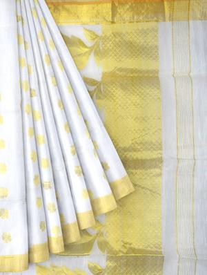white silk blend handloom saree with blouse - 18395855 - Standard Image - 3