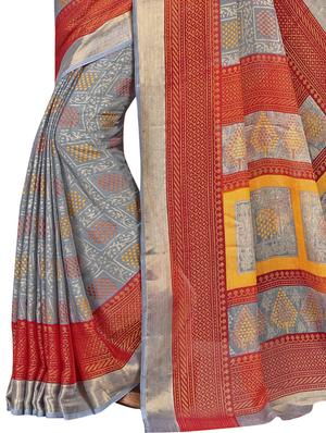 grey printed saree with blouse - 18395985 - Standard Image - 2