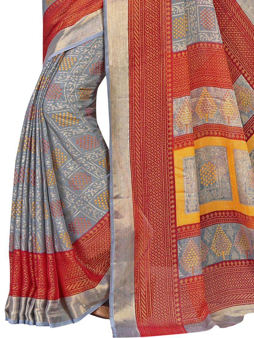 grey printed saree with blouse - 18395985 - Zoom Image - 2
