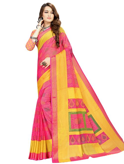 pink printed saree with blouse - 18395989 - Standard Image - 1