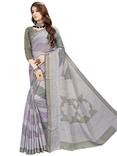 grey printed saree with blouse - 18395995 - Standard Image - 1