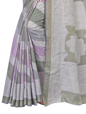 grey printed saree with blouse - 18395995 - Standard Image - 2