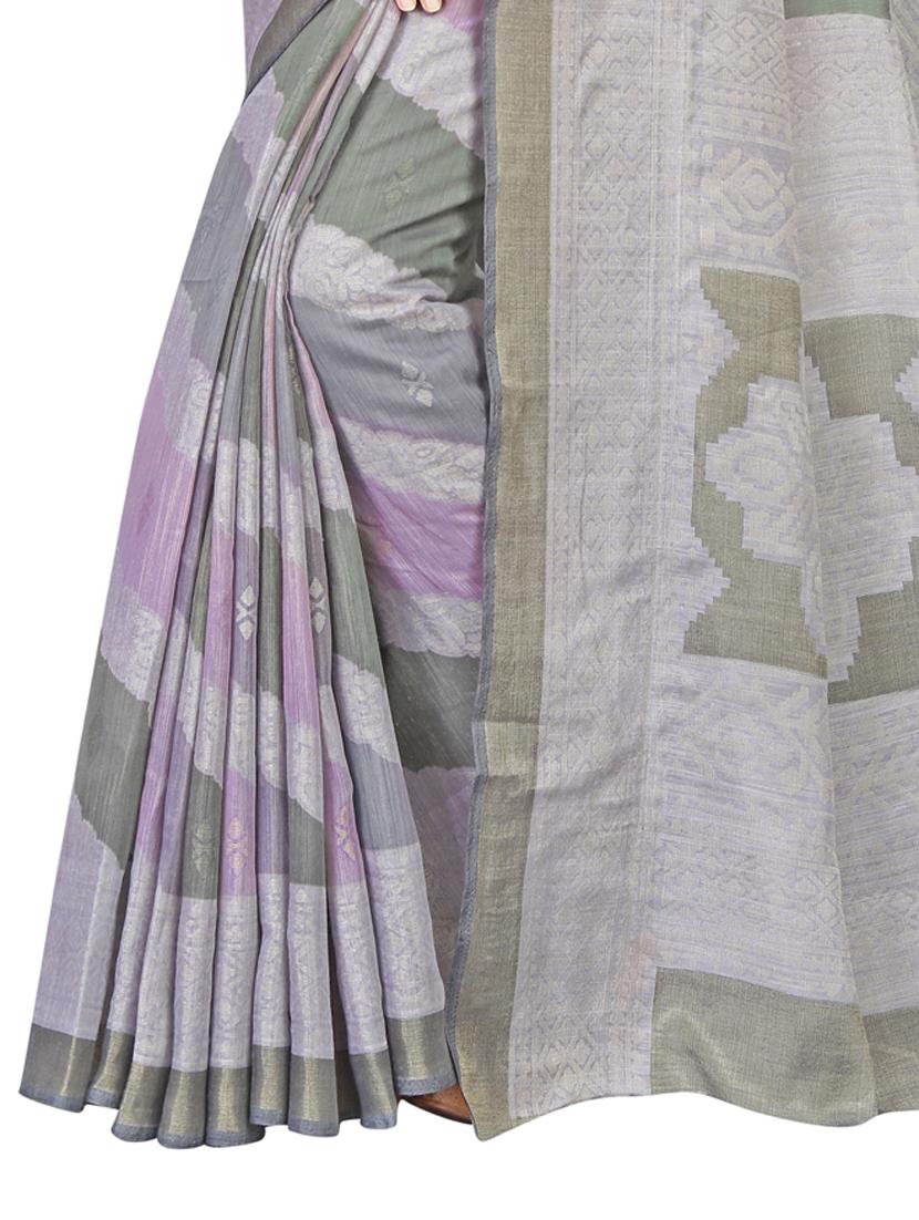 grey printed saree with blouse - 18395995 - Zoom Image - 2