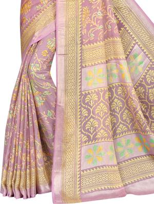 purple printed saree with blouse - 18395999 - Standard Image - 2