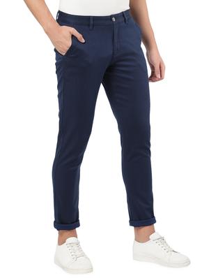 dark blue solid casual trouser - 18396290 - Standard Image - 2