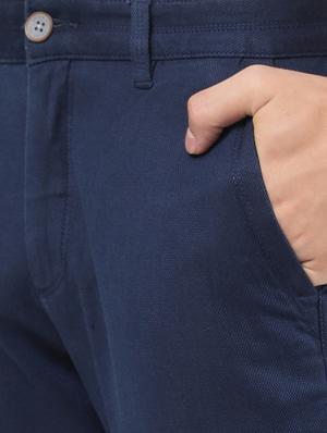 dark blue solid casual trouser - 18396290 - Standard Image - 4