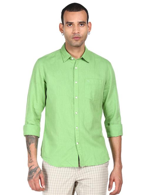green solid casual shirt - 18396351 - Standard Image - 1
