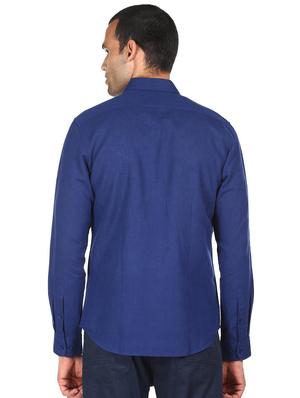 navy-blue solid casual shirt - 18396364 - Standard Image - 3