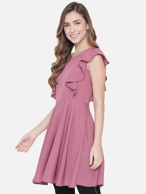ruffle detail solid fit & flare dress - 18396447 - Standard Image - 2