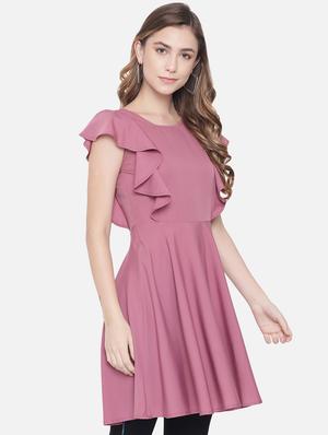 ruffle detail solid fit & flare dress - 18396447 - Standard Image - 3
