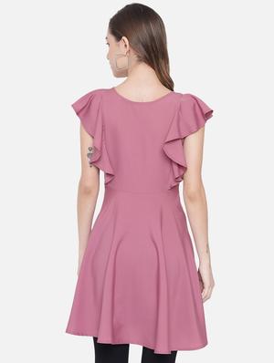 ruffle detail solid fit & flare dress - 18396447 - Standard Image - 4