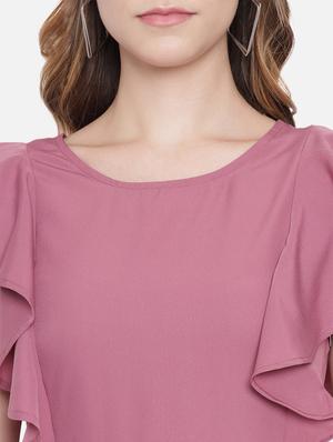 ruffle detail solid fit & flare dress - 18396447 - Standard Image - 5