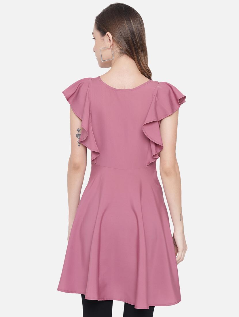 ruffle detail solid fit & flare dress - 18396447 - Zoom Image - 4