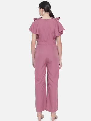 tie knot detail solid full leg jumpsuit - 18396475 - Standard Image - 3