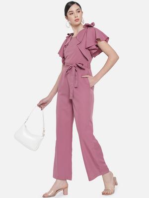 tie knot detail solid full leg jumpsuit - 18396475 - Standard Image - 4