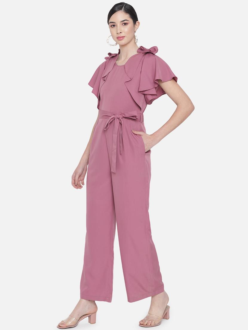 tie knot detail solid full leg jumpsuit - 18396475 - Zoom Image - 2