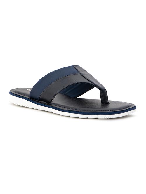 navy leatherette slip on slippers - 18396599 - Standard Image - 1