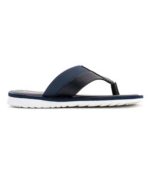 navy leatherette slip on slippers - 18396599 - Standard Image - 2