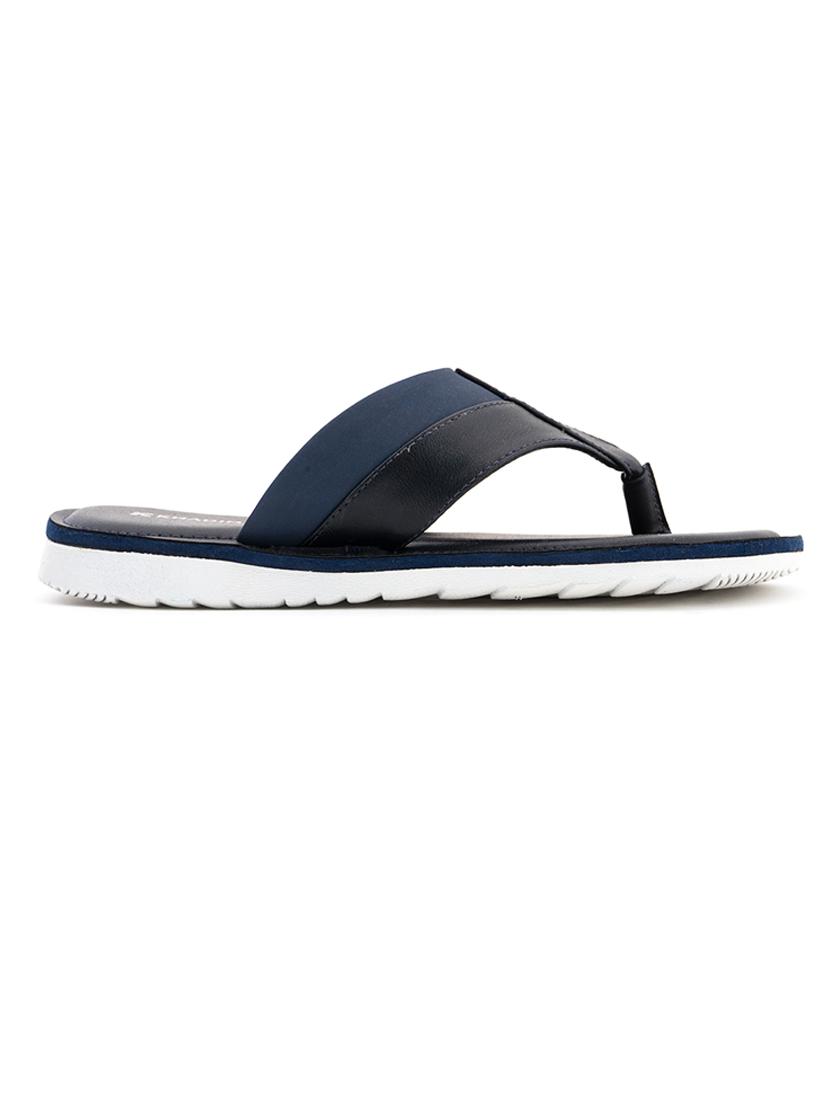 navy leatherette slip on slippers - 18396599 - Zoom Image - 2
