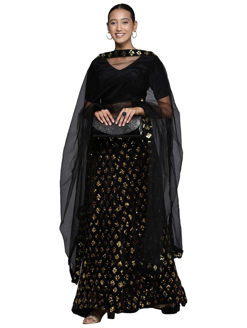 sequined a-line lehenga - 18396634 - Zoom Image - 3